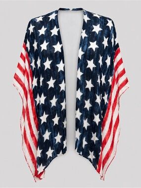 Patriotic American Flag Kimono Cover Up USA Stars & Stripes Fourth of July 1 sz